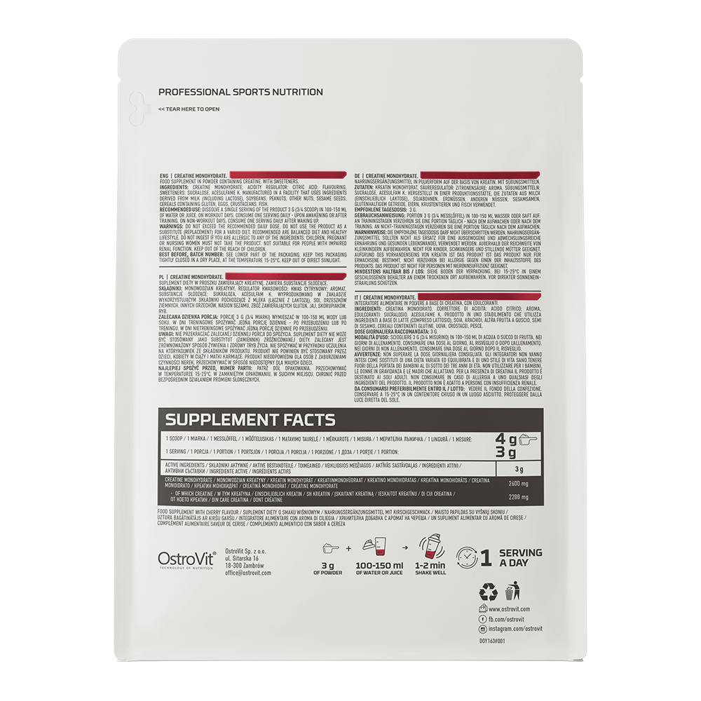 Creatină Monohidrată Ostrovit 300g - Măr Verde