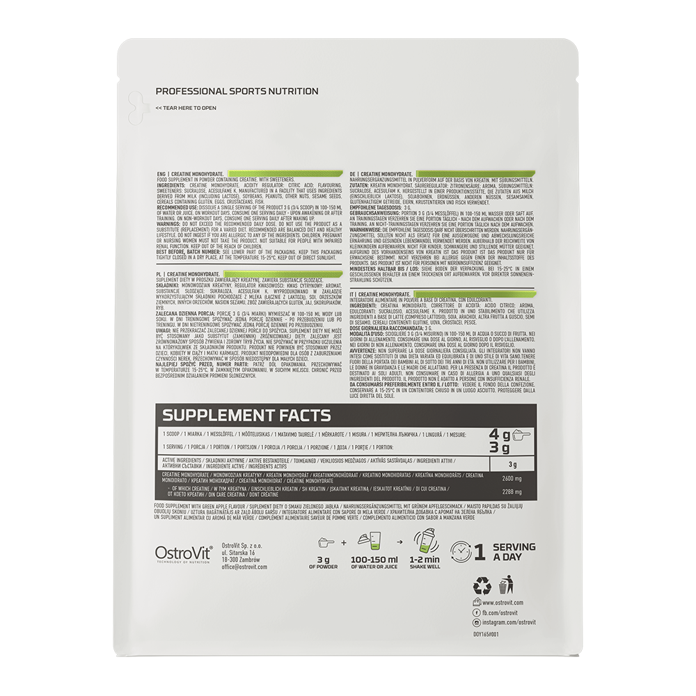 Creatină Monohidrată Ostrovit 300g - Măr Verde