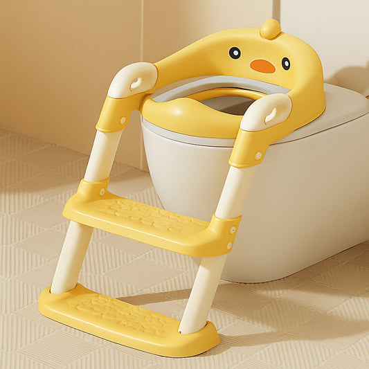 Reductor WC cu Treapta pentru Copii – Suport cu Scaunel si Manere, Design Amuzant, Pliabil, Material Ecologic, Potrivit pentru Baieti si Fetite, Confortabil si Sigur pentru Toaleta de Adult, Galben