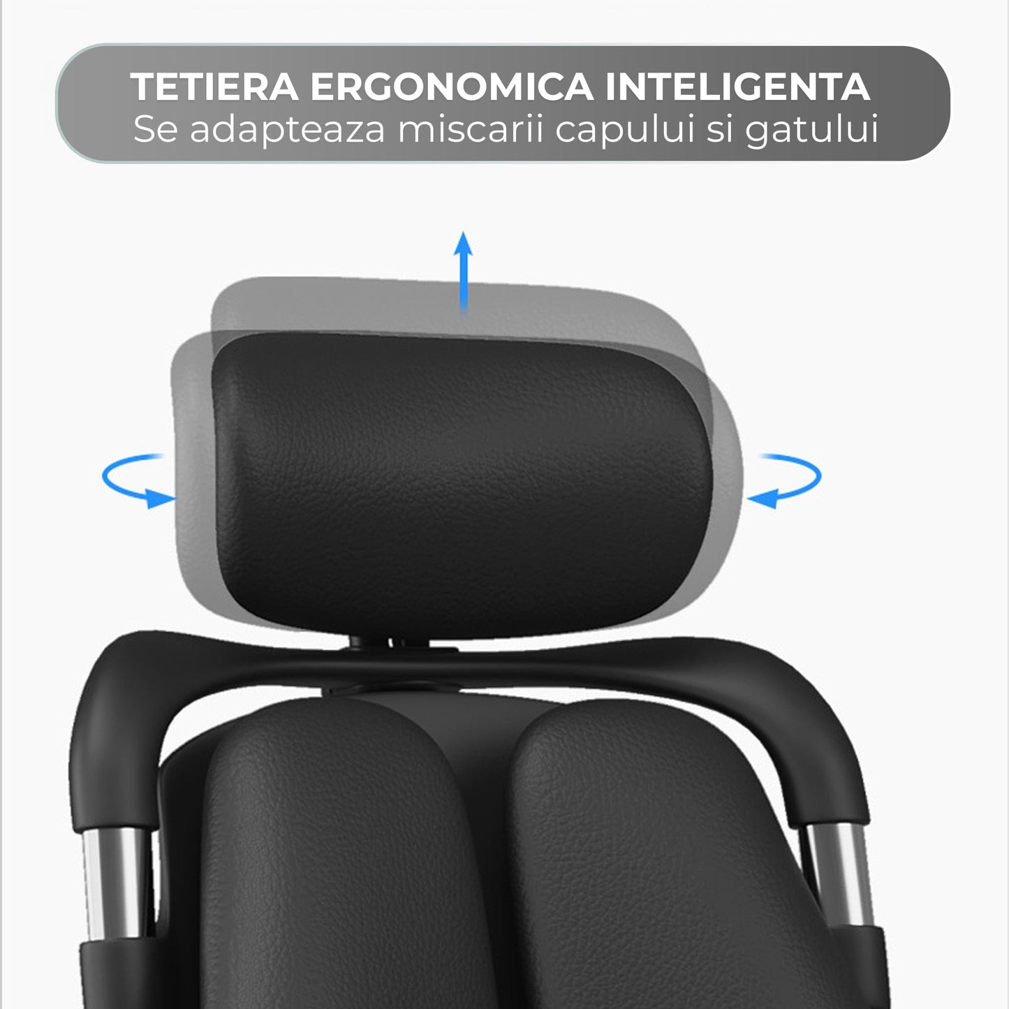 Scaun Ergonomic de Birou Timebox – Design Bi-Spine Inteligent, Tetiera Reglabila 3D, Suport Lombar, Cotiere 3D, Spatar Din Piele Premium si Cadru Metalic, Manere Rotative, Negru