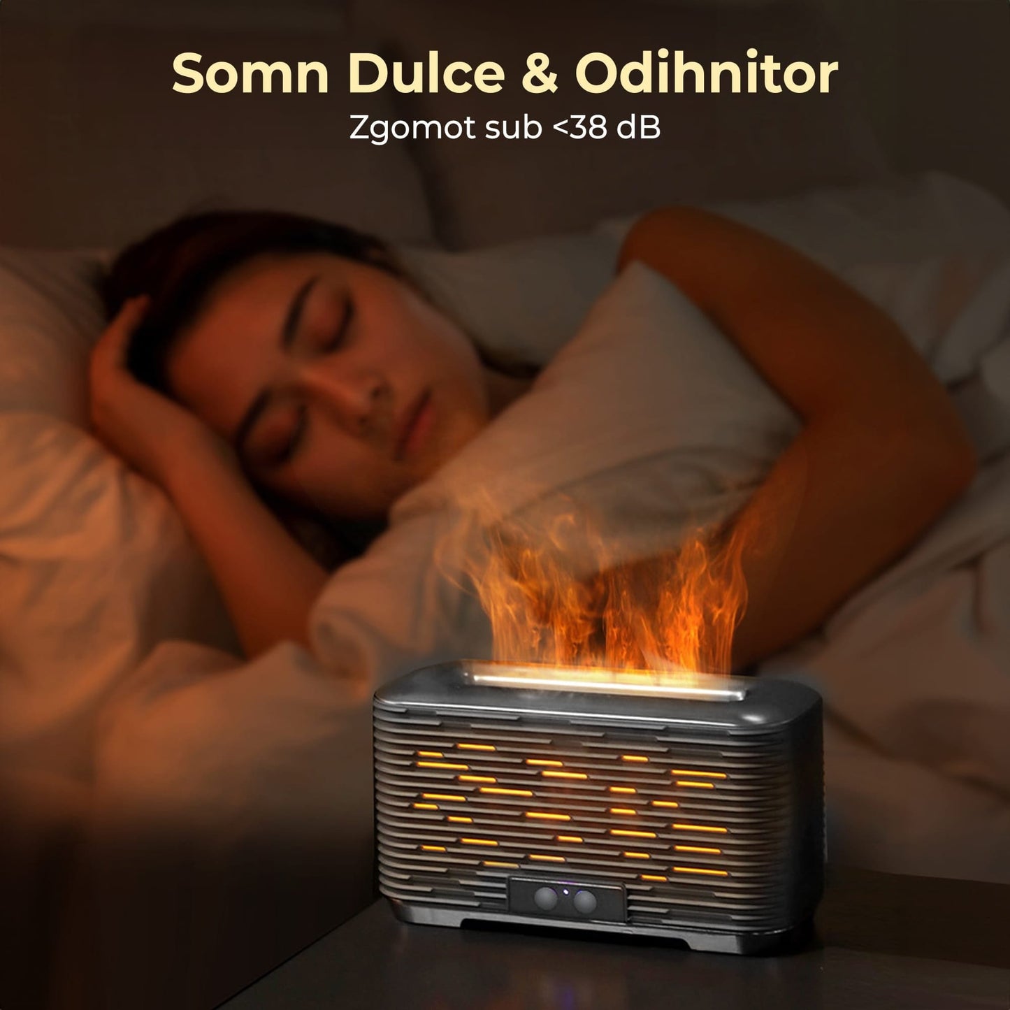 Umidificator Aromaterapie, Difuzor de ulei esential, Capacitate 350ml, functie difuzor, 2 lumini de noapte, Auto-oprire, Temporizator, pentru camera, birou, dormitor, Gri