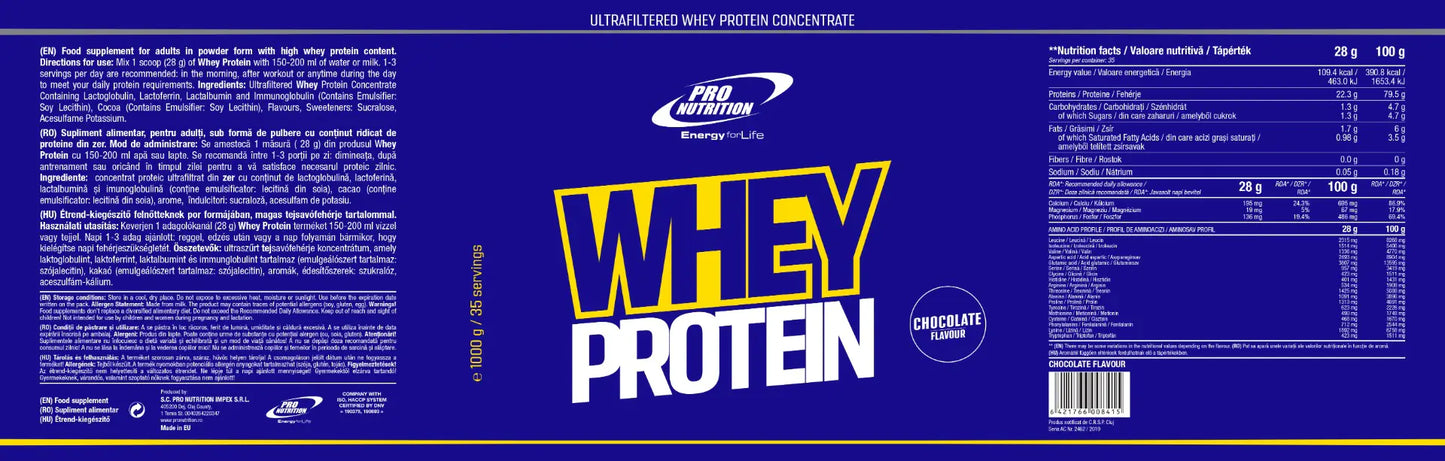 Whey Protein Concentrat Proteic +76% Proteine Ciocolată 1000g